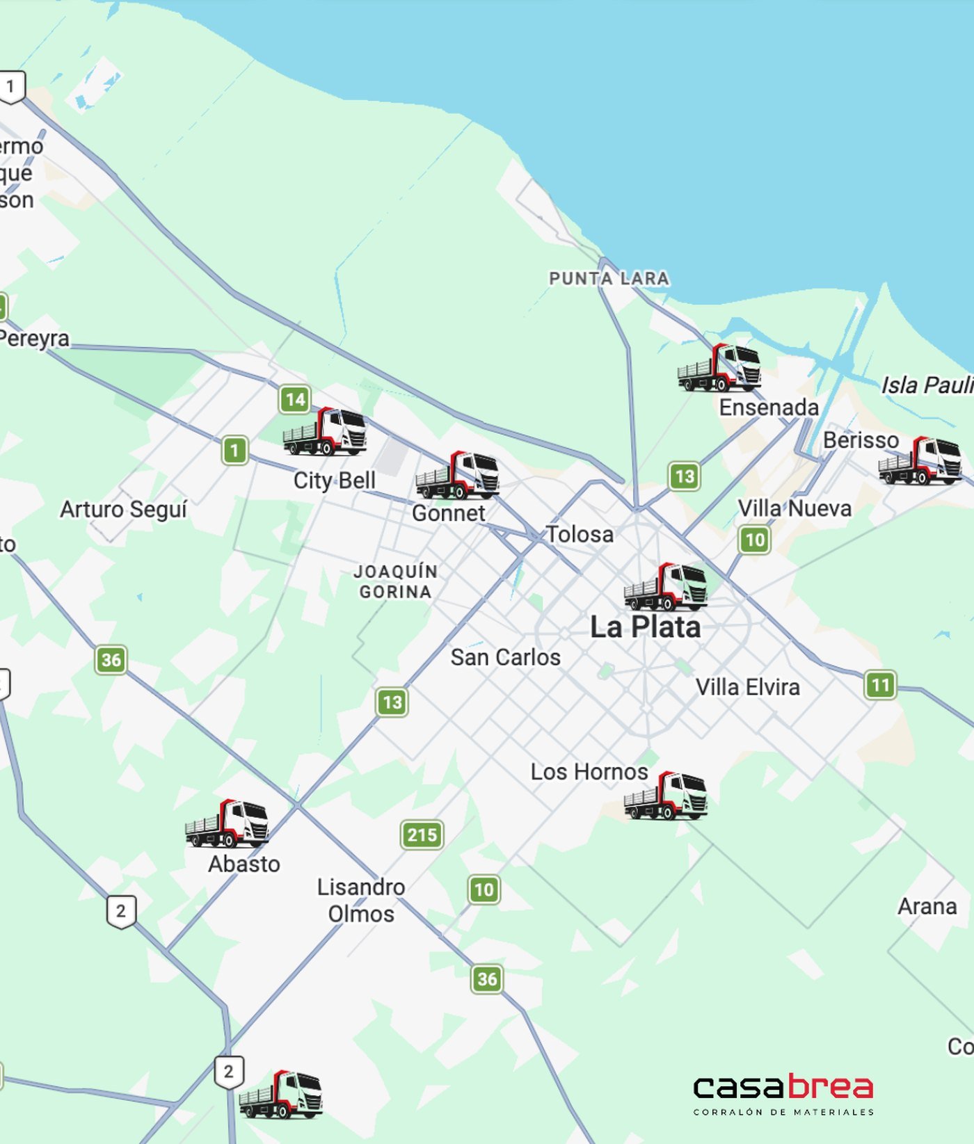 Mapa de la zona de entrega de Casa Brea en el Gran La Plata